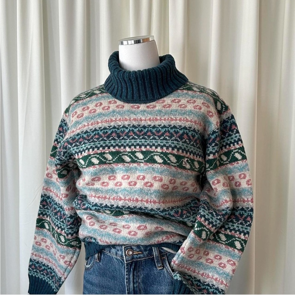 Vintage North Pole Wool Blend Fair Isle Turtleneck Sweater size Large. - Picture 4 of 8